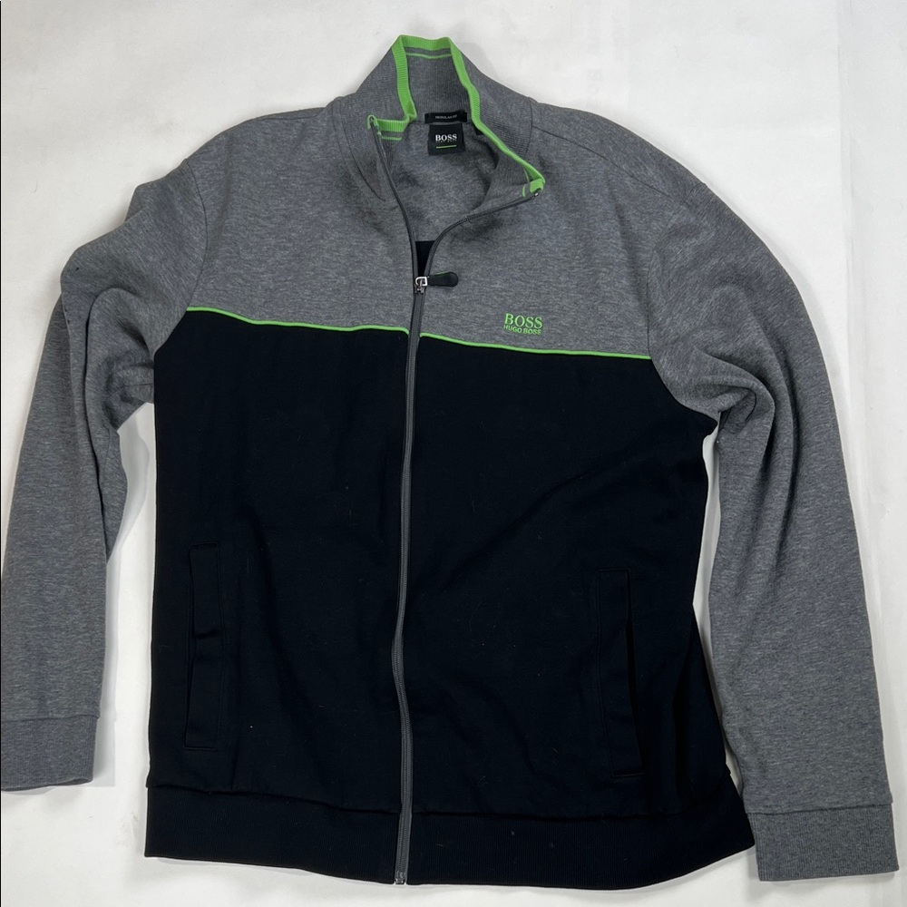 Hugo Boss Two-Tone Zip Sweater with Lime Highlights Size L